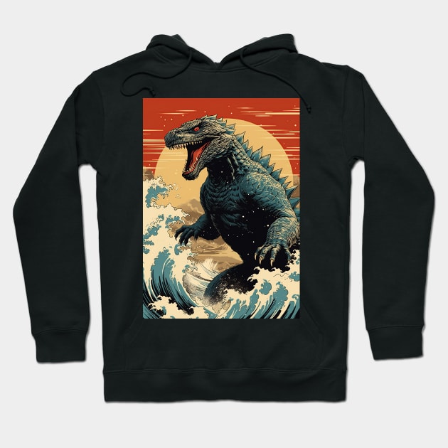 Wave and Godzilla Hoodie by 2ToastDesign